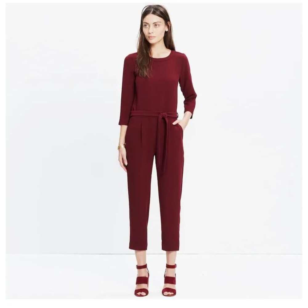 Madewell Sloan Jumpsuit Textured Crepe Dark Cabernet Size 10 NWOT